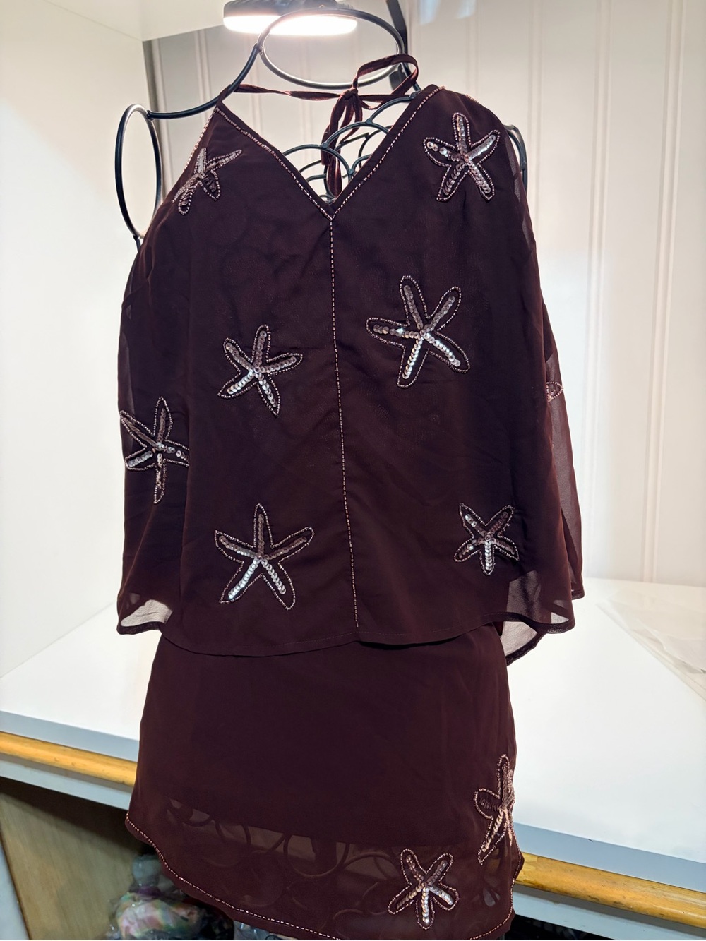 Y2K wild fable Brown Embellished Starfish Two-Piece Skirt Set
